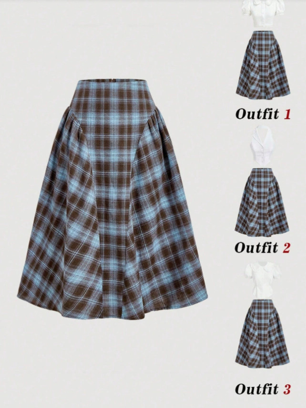 Zara Blue Plaid Pleated Casual College Style Skirt for Fall